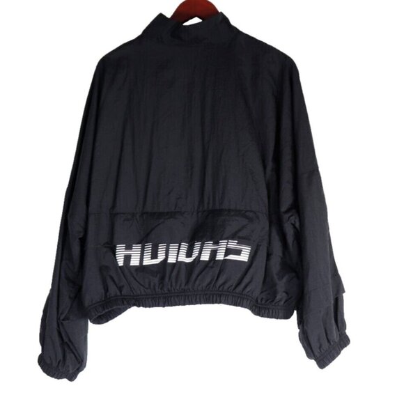 Adidas Women Medium Black Windbreaker Full Zip 3 Stripe Nylon Back Pocket Jacket - Picture 1 of 12